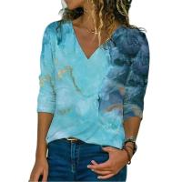 ราคา พร้อมสต็อกแฟชั่นคอวีหลวมสบายๆเสื้อยืดแขนยาว (41026153393)