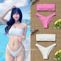 ราคา ชุดว่ายน้ำบิกินี่ เกาะอกผ้าร่อง ผูกหลังปรับได้ มีฟองน้ำส่งจากไทย (23519605725)