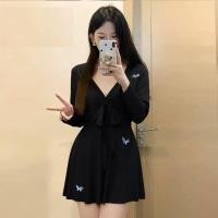 ราคา ชุดว่ายน้ำสาวอวบอ้วน ชุดไปทะเล ชุดว่ายน้ำแขนยาวสีดำสองชิ้นสำหรับคนอวบ มั่นอกมั่นใจที่ชายหาด (51804524357)