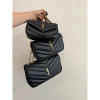 ราคา [ระดับของแท้] YSL/Saint Laurent Lady LOULOU Quilted Sheep Leather Handbag Black ysl Bag Shoulder Crossbody Female Bag (43427906422)