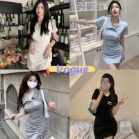 ราคา Vogueพร้อมส่ง เดรสไหมพรมแขนสั้น คอปก กระเป๋าหน้าอกก รูดด้านข้าง (M0123) -C (22841779732)