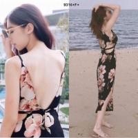 ราคา Dress ชุดเดรสสายเดี่ยว ลายดอกเว้าเอว 2 ข้าง ผ้าชีฟองพิมลายดอกไม้ ด้านหลังแต่ง (มือ ✌️) (8522226071)