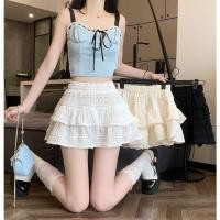 ราคา LameiStore 2025 กระโปรงสั้นพิเศษ Y2K สีขาวเรียบง่าย เอวสูง กระโปรงบัลเล่ต์ลูกไม้ มีซับใน (28368945403)