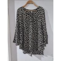 ราคา ZARAเสื้อตัวใหญ่ทรงระบายสีดำจุดขาวแขนยาวไซส์Lอก44ยาว28(งานมือสอง) (27552947948)