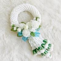 ราคา พวงมาลัยมะลิโบว์ฟ้า ขนาดL พวงมาลัยดอกไม้ประดิษฐ์ มะลิผ้า พวงมาลัยปลอม มาลัยผ้า (3438049423)