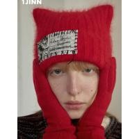 ราคา 1JINN STUDIO Cat Ear Knit Hat หมวกไหมมพรมหูแมว สีแดง สินค้าแท้แบรนด์ น่ารักมาก (49254989121)