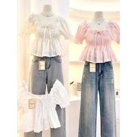 ราคา เสื้อแขนตุ๊กตาทรงสม็อคอก ผ้าคอตตอนฉลุลายดอก (25452479830)