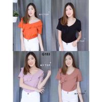 ราคา ป้าย MY​TOP /ป้าย Arita ✨✨เสื้อคอวีแต่งระบายที่หน้าอก (4289033475)