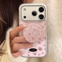 ราคา Luxury Girly Style Hard Shell Gilt Gilt Flower Magnetic Bracket Apple Huawei Full Range Phone Case 17 16 15 (40977224396)