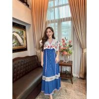 ราคา Tag : CLT Size S-2XL >เดรสยีนส์ยาวทอลายสวยมาก แต่งปกคลุมบ่า ตัดต่อผ้าลูกไม้ซีทรู (20094754524)