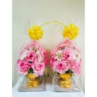 ราคา พานพุ่มใหญ่ พานดอกไม้ ดอกไม้ประดิษฐ์ โทนสีชมพู (45150371525)