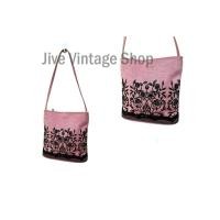 ราคา ANNA SUI mini shoulder bag กระเป๋าผ้าสะพายไหล่ใบเล็ก สกรีนลายดอกไม้และแต่งลูกไม้สีดำ สไตล์ lolita มือสองสภาพดีตู้ญี่ปุ่น (25035307657)