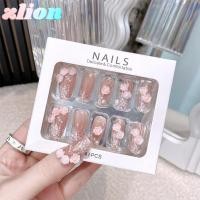 ราคา ZLION 24 ชิ้นสวมใส่เล็บปลอม, & ดอกไม้น้ําแข็งโปร่งใส Glitter กดบนเล็บ, Rhinestone Embellished กับ Jelly กาวสองหน้า Fairy Nail Art ชุดสําหรับผู้หญิง (47555623005)