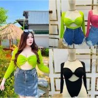 ราคา ^สีดำ^ บอดี้สูทสาวอวบอ้วน แขนยาวเว้าเอวใส่สบาย (27115715177)