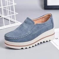 ราคา รองเท้าโลฟเฟอร์หนังวัวลําลองสําหรับผู้หญิงแฟชั่นแบบสวมบนแพลตฟอร์มรองเท้าสีเทา (53602987504)