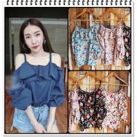 ราคา เสื้อสายเดี่ยวเว้าไหล่ แขนสามส่วนเย็บย่นอกแต่งระบาย รอบอก 36 ยาว 24 นิ้ว (1108430940)