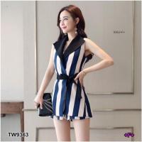 ราคา Set 2 ชิ้น เสื้อสูทแขนกุด ติดกระดุมหน้า ผ้าโฟร์เวย์ลายริ้ว + กางเกงขาสั้น เข้าเซท เอวยืดสม็อคหลัง มาพร้อมสายผูก (2320914517)