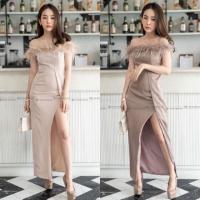 ราคา maxxi ออกงานผ้าวาเลนแต่งขนนก ป้าย vshopbrand" (3915468191)