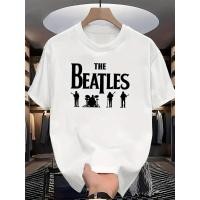 ราคา ทีเชิ้ตกราฟิกวงเดอะบีเทิลส์สำหรับผู้ชาย - สีขาวพร้อมพิมพ์ไอคอนดนตรีสีดำ คอวีระบายอากาศได้ (56505527943)