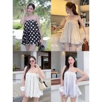 ราคา เดรสสั้นเกาะอกลายจุดเว้าโบว์หลังทรงบอลลูนพองๆน่ารักมาก goodluckshop (26140404308)