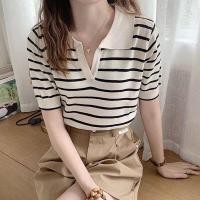 ราคา เสื้อครอปแขนสั้น ผ้าไหมพรมลายทาง (15278731063)