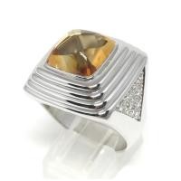 ราคา จิวเวอร์รี่มือสอง ของแท้ แหวนทองขาวฝังเพชรแท้รวมน้ำหนัก 0.80 กะรัต ประดับพลอยเหลืองซิทรีน (3157630392)