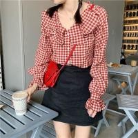 ราคา พร้อมส่ง เสื้อเชิ้ตลายสก็อต ฟรีไซส์ สีแดง ปกพลิ้ว ข้อมือจั๊มสไตล์เกาหลี SU-T-064 RED (7016425835)