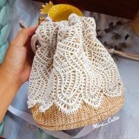 ราคา กระเป๋าสานแต่งลูกไม้ (4345239546)