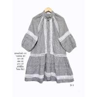 ราคา เดรสลินิน เดรสคอปีน แขนพอง ต่อชายระบาย แต่งลูกไม้ฉลุ น่ารัก ลายริ้ว ใหม่ มือ 1 ผ้าลินิน 100 อกหน้าผ้า 44 (25876932813)