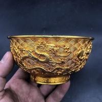 ราคา โบราณ Bronzeware คอลเลกชันโบราณ Daqing Qianlong ปี Gilt นูนมังกรคู่เล่นชามลูกปัด Bronze ชามเครื่องประดับตกแต่งบ้าน 25.11.15 (47151474105)
