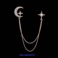 ราคา Wellnessspot Star Moon เข็มกลัดเครื่องประดับแฟชั่นโรแมนติกผู้ชายเสื้อสูทเข็มกลัด Badge Corsage พู่โซ่ Star Moon Chain เข็มกลัด Pins (29679057242)