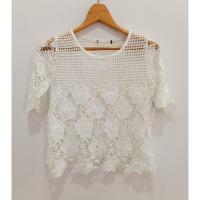 ราคา เสื้อสตรีแขนสั้น แบบถักสวยๆ คอกลมสีขาวเก๋ อก 34" ยาว 19" (8699847398)