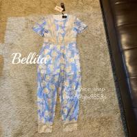 ราคา Bellita จั้มสูทสีฟ้า จั้มสูทขายาวลูกไม้ จั้มสูทขายาว ชุดสีฟ้าลายดอก งานป้ายBellita-S (21144654482)