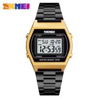 ราคา SKMEI watch นาฬิกาข้อมือ รุ่น1328 สายเลสสีดำขอบทอง (724338609)