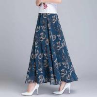 ราคา New Spring {hot} Summer Chiffon Skirts Ink Painting Print Floral Long Skirt Elegant Chic A-Line Ful (25383405580)