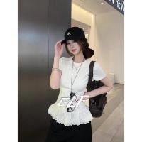 ราคา ลูกไม้เย็บปะติดปะต่อกันลูกไม้แขนสั้นเสื้อยืดผู้หญิงฤดูร้อนลูกเรือคอด้านบนที่เหม (26927617018)