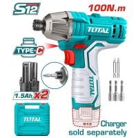 ราคา TOTAL ไขควงกระแทกไร้สาย แบตเตอรี่ 12V Impact driver (แบตเตอรี่ 2 ก้อน + แท่นชาร์จ) รุ่น TIRLI12015 (27337728339)