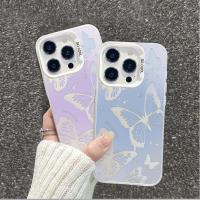 ราคา ฝาครอบสําหรับ iPhone 16E 11 15 16 Pro Max Plus ฝาครอบน่ารัก Matte Art Dreamy ผีเสื้อเลเซอร์ IMD Hard (43027785543)