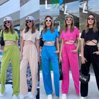 ราคา ชุดเซ็ตเสื้อ+กางเกงขายาวสีชมพูบานเย็น (21616014966)
