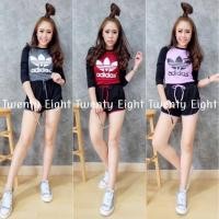 ราคา Set สปอต 2 ชิ้น เสื้อแขนยาวสกรีนลาย adidads + กางเกงวอร์มขาสั้นเอวสมอค (22058393)