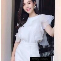 ราคา เสืื้อแขนระบายฟรุ้งฟริ้งสองชั้น(190)งานเนื้อผ้าซาร่าแต่งแขนผ้าแก้วogandy งานสวยมากๆ ดูดีแบบมีสไตส์ กระดุมมุกหลัง (25864669091)