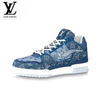 ราคา LOUIS VUITTON Trainer รองเท้าลำลองผ้าเดนิมสำหรับบุรุษและสตรีรองเท้าผ้าใบแฟชั่นย้อนยุค 1A8MF (24740114833)