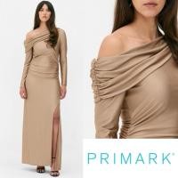 ราคา Primark แท้100% ชุดราตรีสีน้ำตาลทอง เดรสออกงาน ชุดราตรียาว ชุดเดรสยาว ปาดไหล่ XL (29881892831)