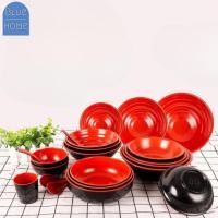 ราคา จาน/ชาม/ช้อน สีแดงดำสไตล์ญี่ปุ่น พลาสติก ชุดชาบูดำแดง ช้อนดำแดง (24919789932)