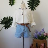 ราคา เสื้อเชิ้ต งานปัก เสื้อคอบัว เสื้อเชิ้ตสีขาว (1244335844)