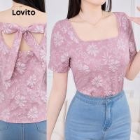 ราคา Lovito เสื้อบลอสคัวยังลายจาคการ์ดแบบผูกโบว์ด้านหลัง โครงสร้างเสื้อสายฤดูใบไม้ผลิ/ฤดูร้อน L142ED527 (41561159775)