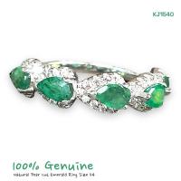 ราคา KJ1540 แหวนแถวมรกตแท้ทรงหยดน้ำ ล้อม CZ ดีไซน์หรูหรา ขนาดแหวน 54 (43075740636)