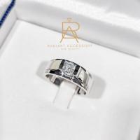 ราคา แหวนเงินแท้ ชุบทองคำขาว แหวนชาย ฝังเพชร Moissanite 0.5กะรัต (23056997794)