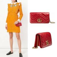 ราคา GUCCI GG Marmont Series Gold Label LOGO Yawen Quilted Chain Bag/กระเป๋าสะพาย/กระเป๋าผู้หญิง/สีแดง (25178059670)