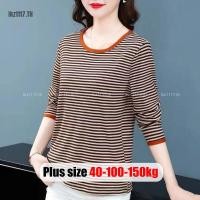 ราคา Plus Size✅เสื้อยืดผู้หญิงสาวอวบ ไซส์ใหญ่ สำหรับคุณแม่วัยกลางคน ลายทาง แขนยาว คอกลม ทรงหลวม เก็บพุงพรางหุ่น ฤดูร้อน แฟชั่น ชุดคุณแม่ พลัสไซส์ สาวอวบอ้วน (42611696949)